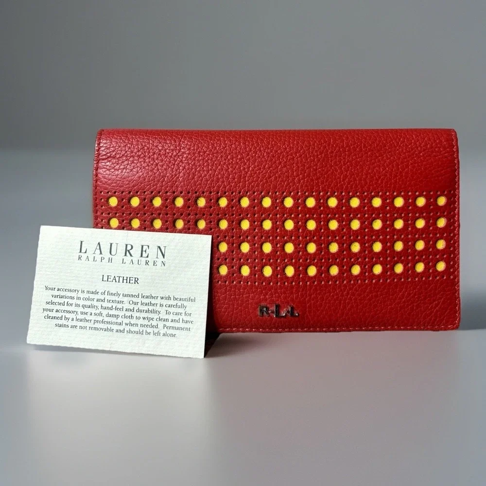 Lauren Ralph Lauren Leather Leighton Collection Wallet. Red/Yellow.